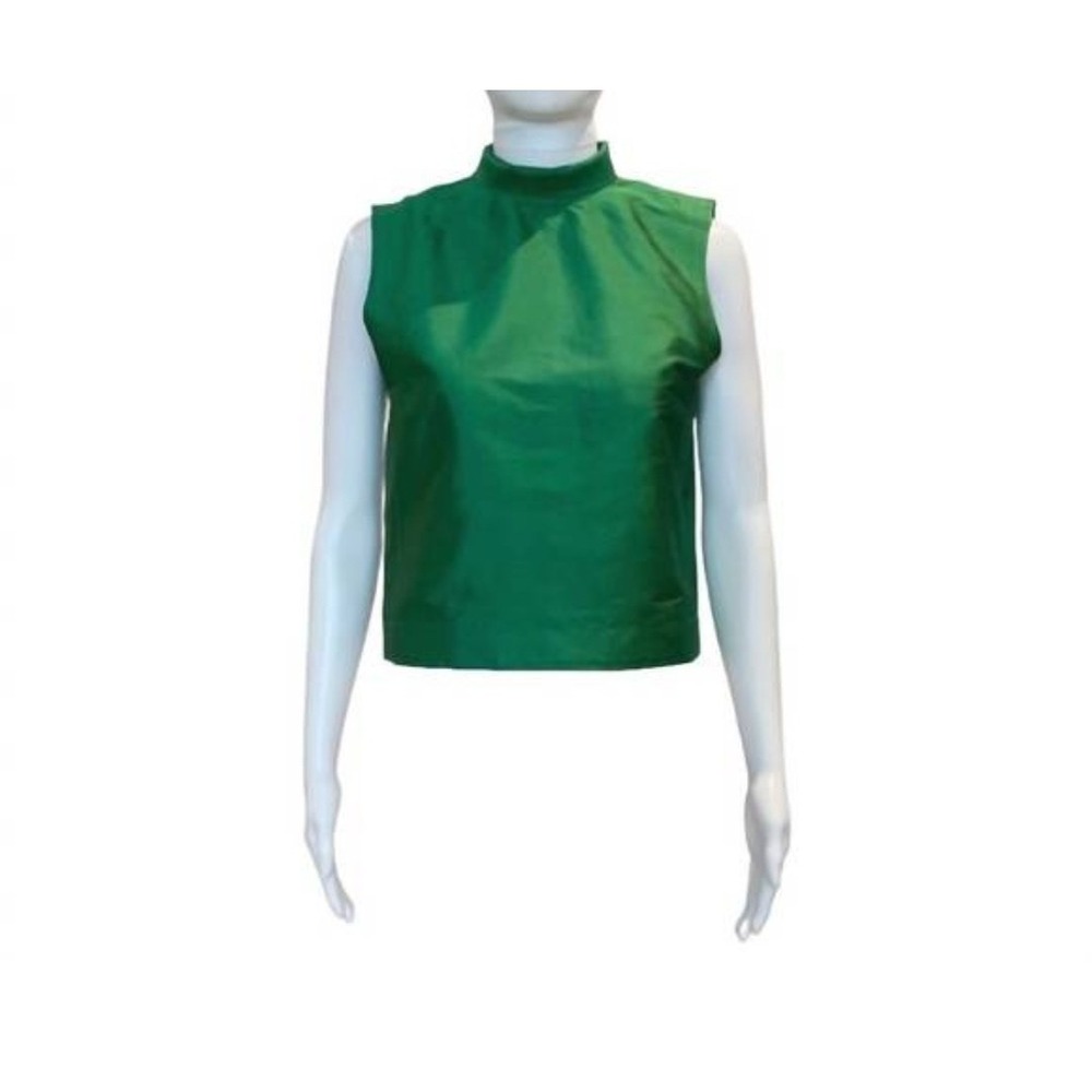 Frances Valentine Collete Shell Blouse Womens XL Green Classic Preppy Retro Pop